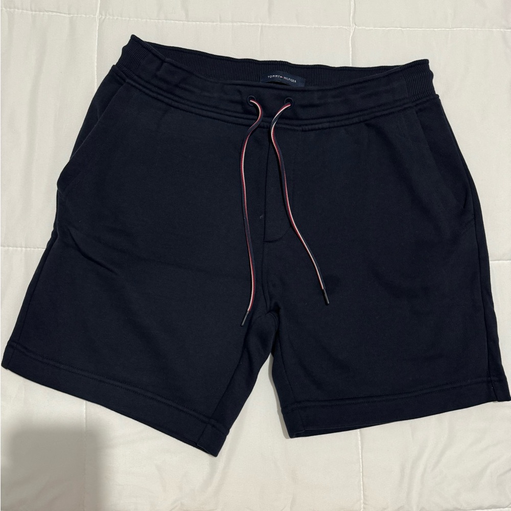 Tommy Hilfiger Black Athletic Shorts with Red-Trim Drawstring
